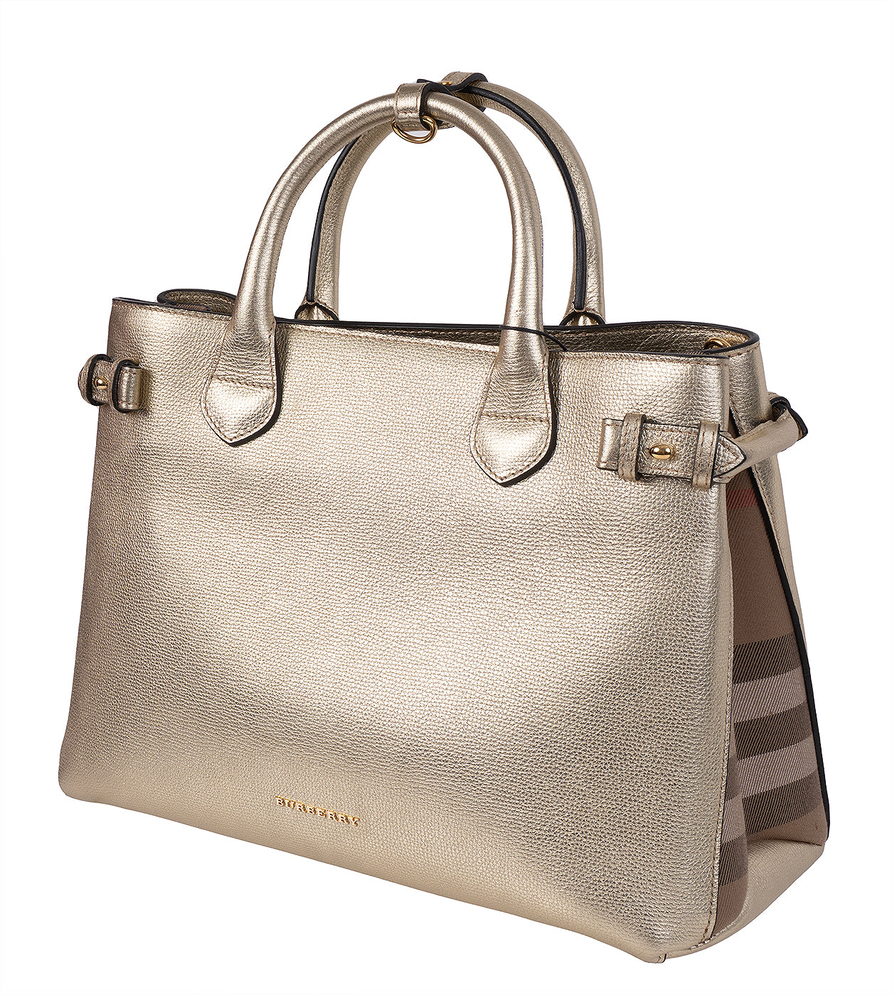 Burberry Twill Medium Banner Metallic Gold Tote Bag