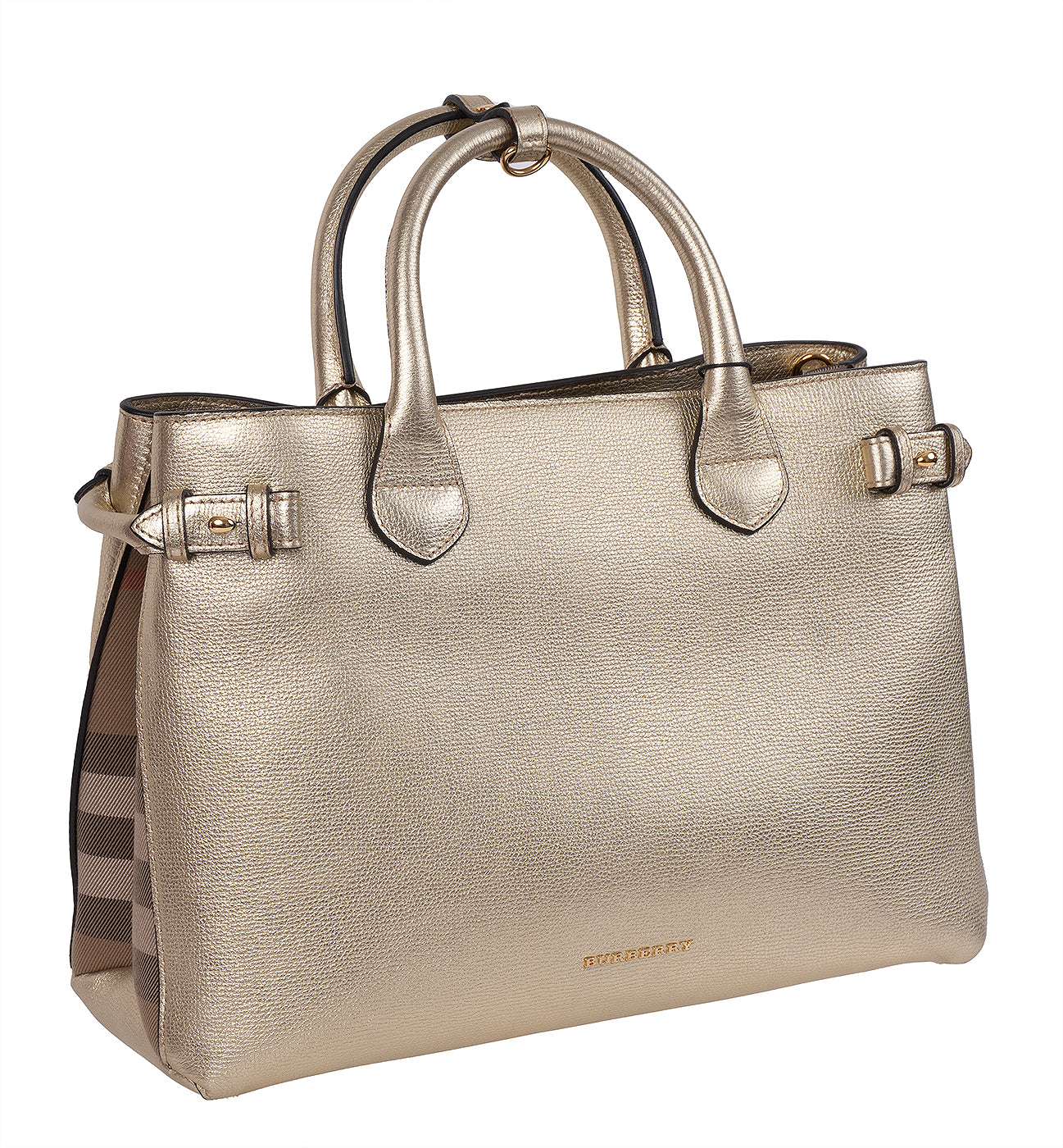 Burberry Twill Medium Banner Metallic Gold Tote Bag