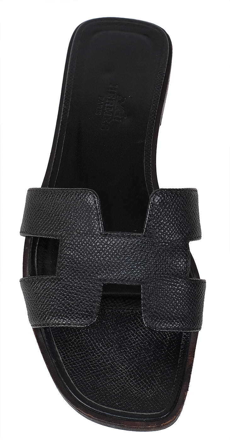 Hermes Black Oran Epsom Sandals