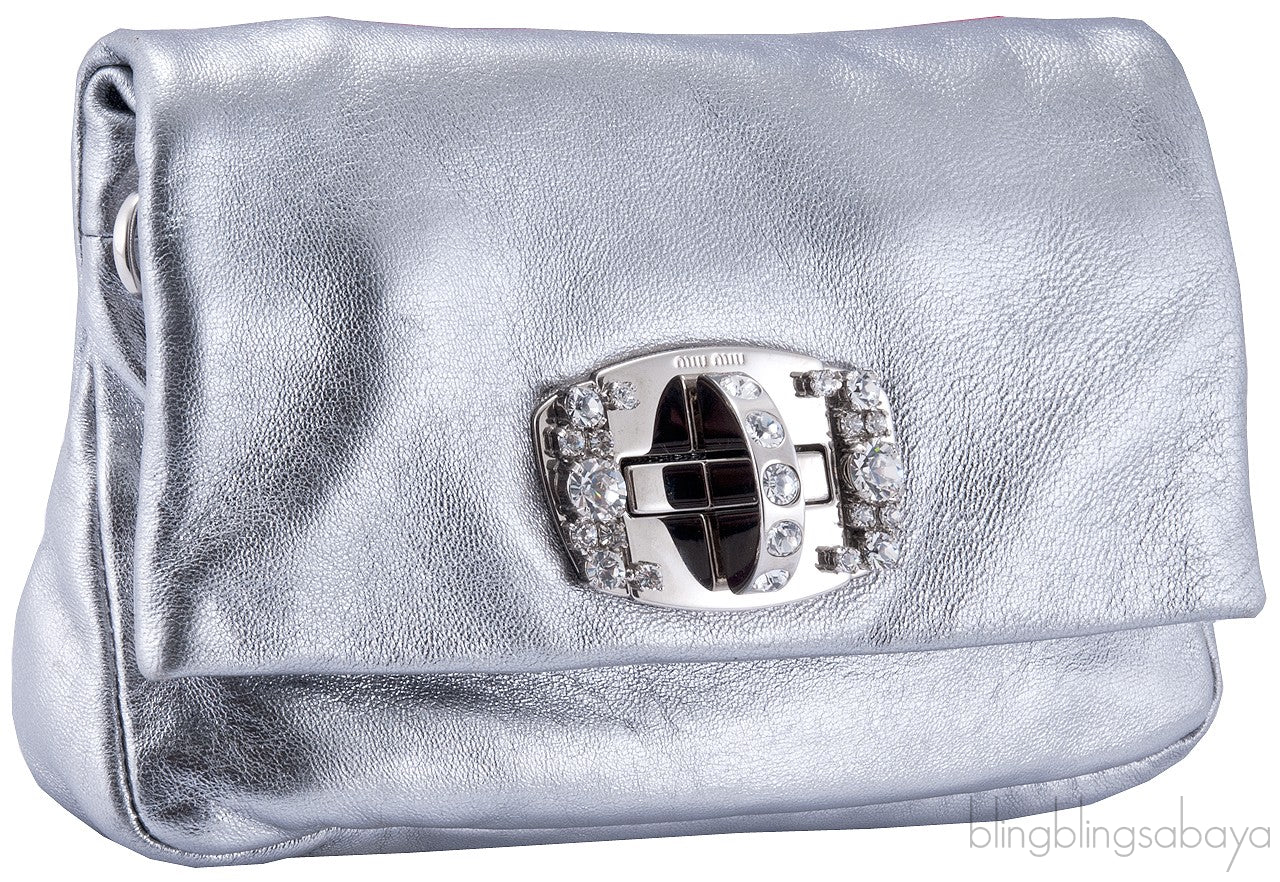 Metallic Silver Crystal Clutch Bag