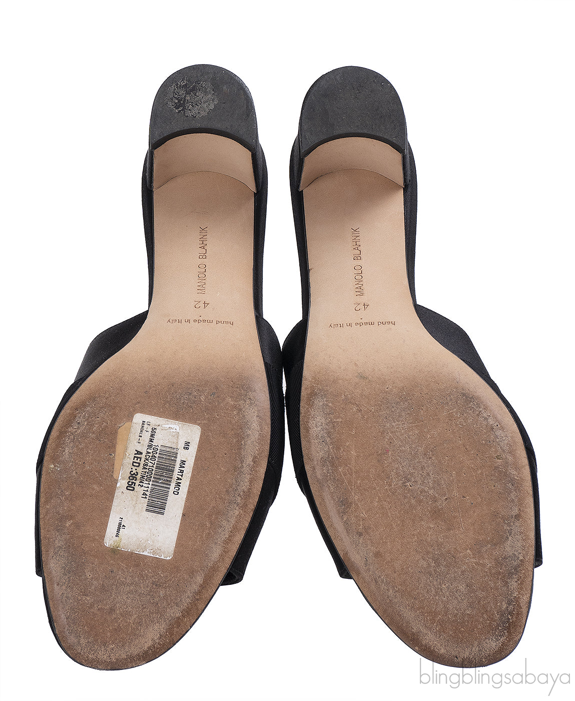 Manolo Blahnik Martamod Black Satin Mules