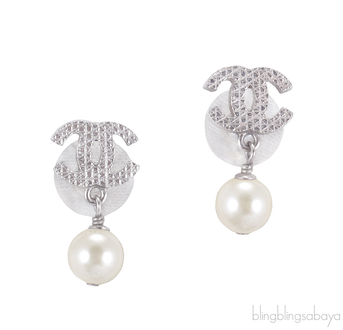 CC Quilt Pearl Dropped Earrings