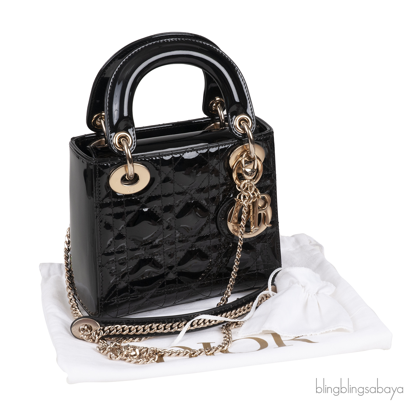 Lady Dior Mini Black Patent Quilted Leather GHW