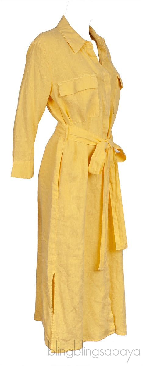 Yellow Front Pocket Shirt Dress