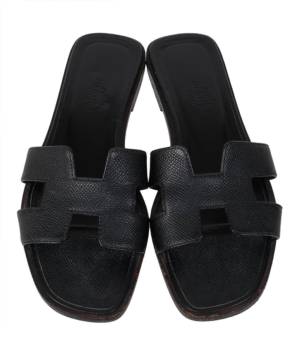 Hermes Black Oran Epsom Sandals