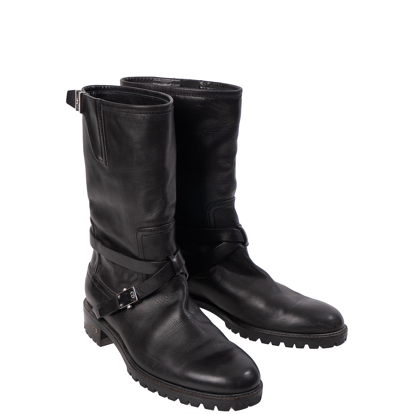 Christian Dior Black Leather Moto Boots 41