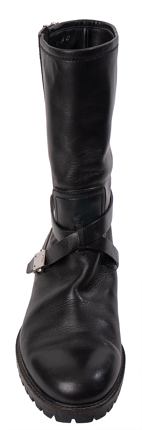 Christian Dior Black Leather Moto Boots 41