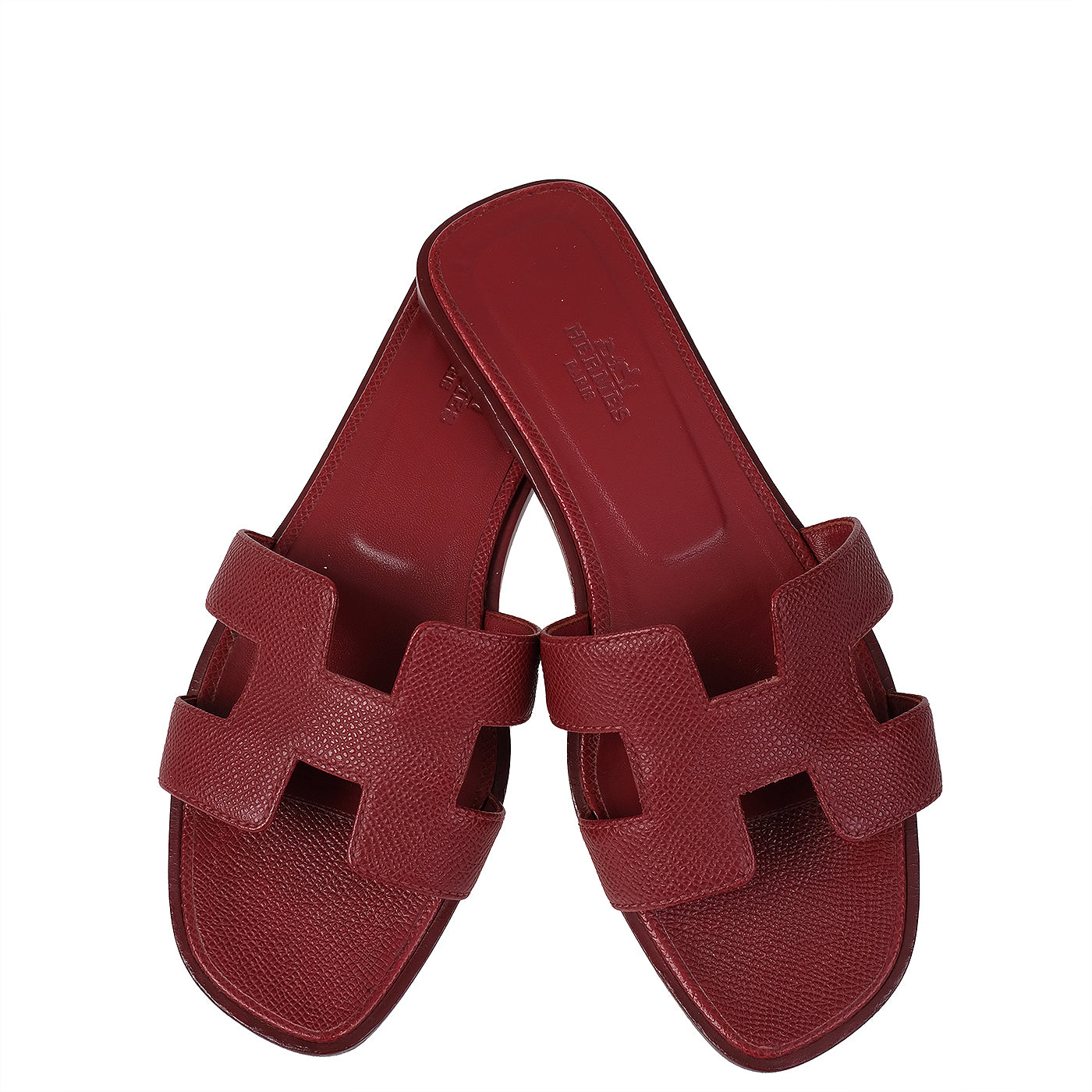 Hermes Rouge H Epsom Oran Sandals 36