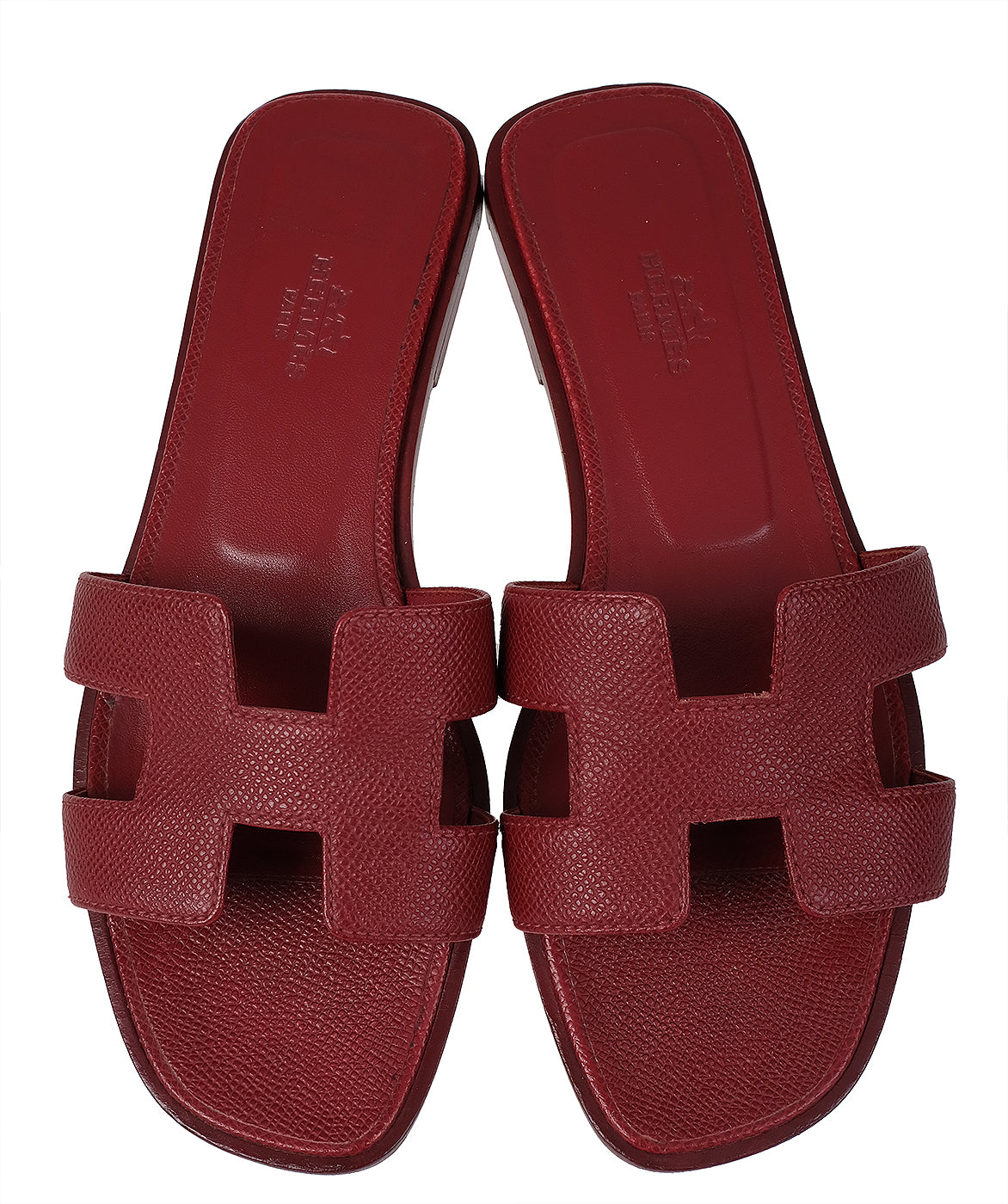 Hermes Rouge H Epsom Oran Sandals 36