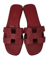 Hermes Rouge H Epsom Oran Sandals 36