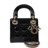 Christian Dior Lady Dior Mini Black Patent Quilted Leather GHW
