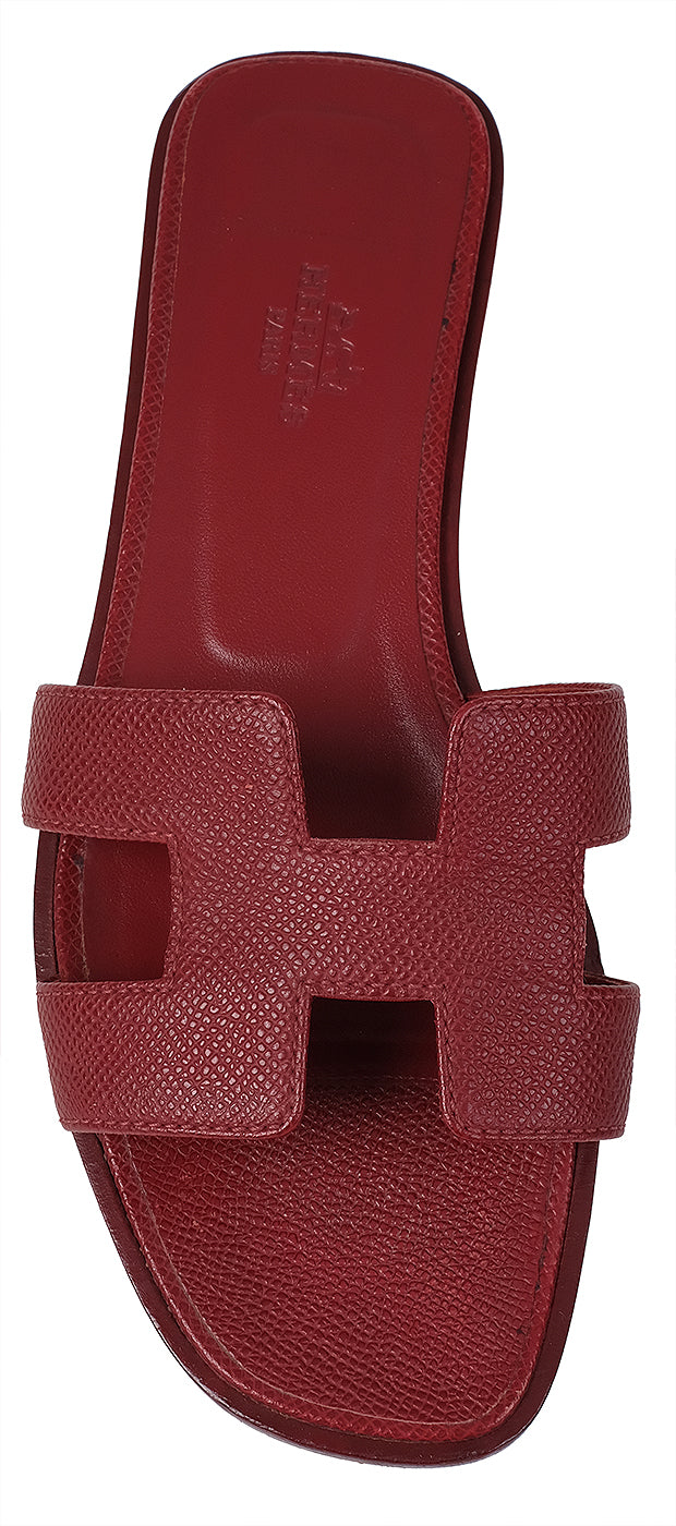 Hermes Rouge H Epsom Oran Sandals 36