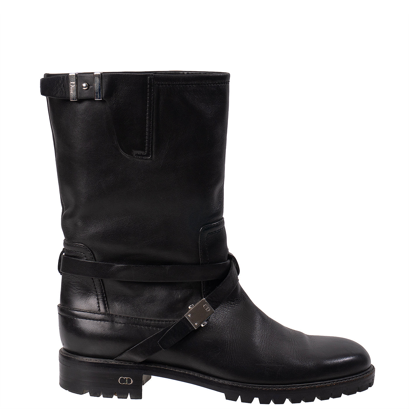 Christian Dior Black Leather Moto Boots 41