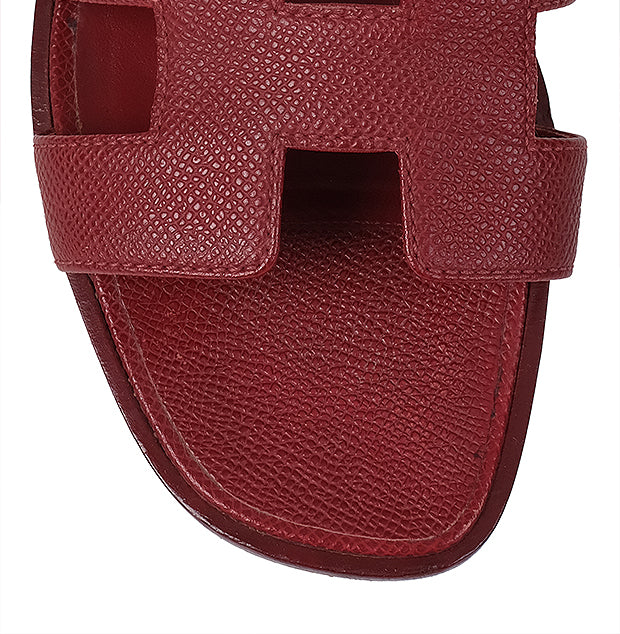 Hermes Rouge H Epsom Oran Sandals 36