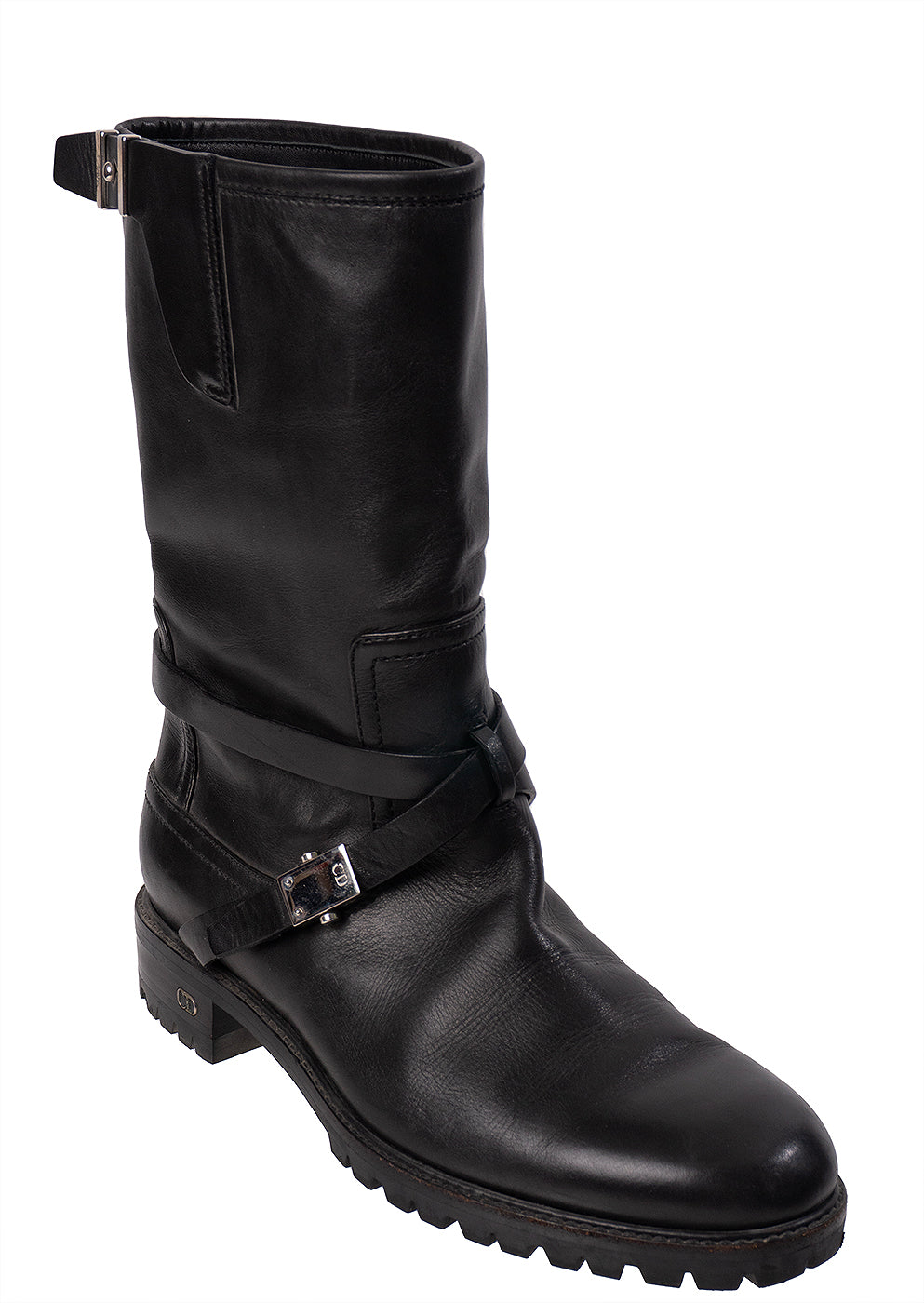 Christian Dior Black Leather Moto Boots 41