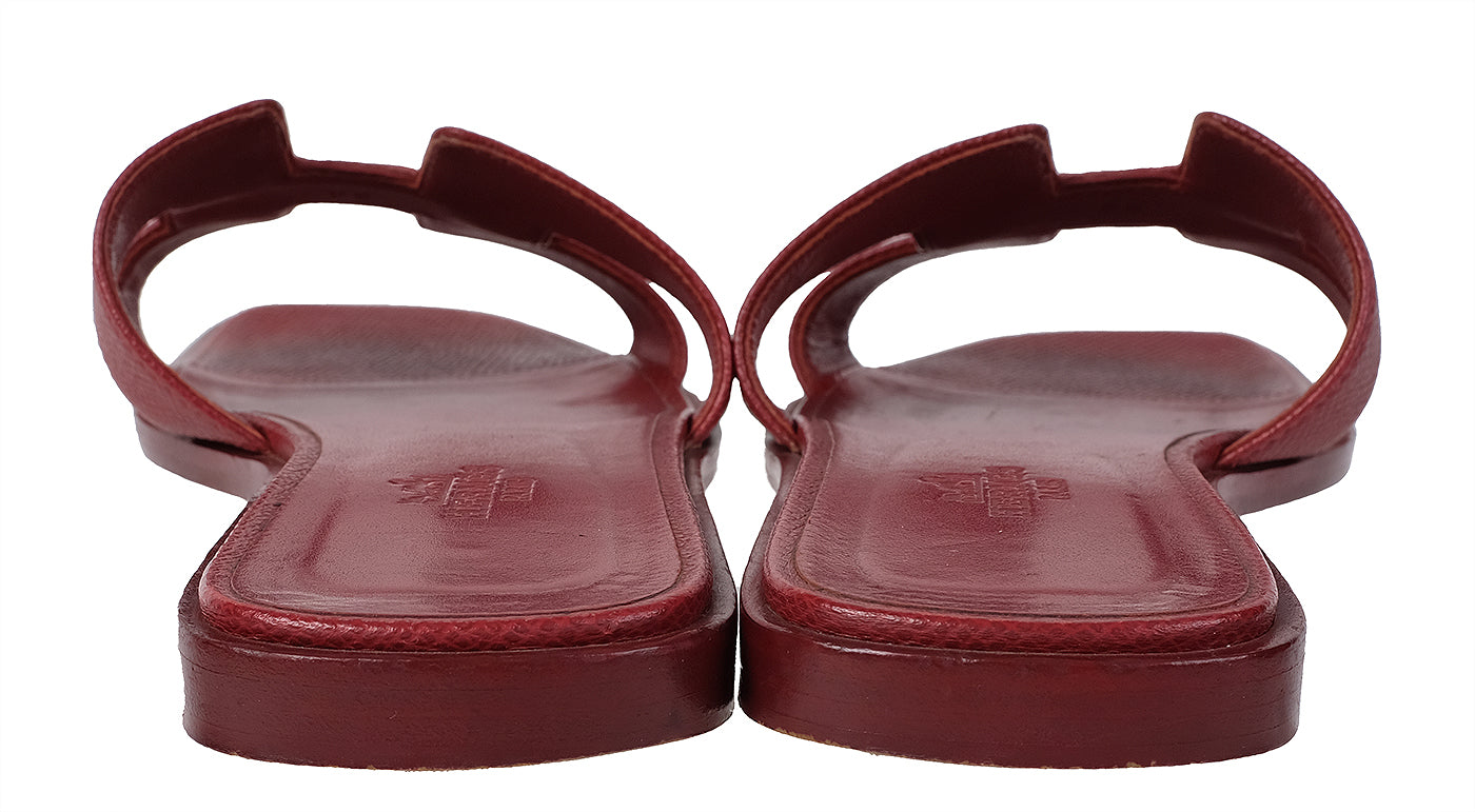 Hermes Rouge H Epsom Oran Sandals 36