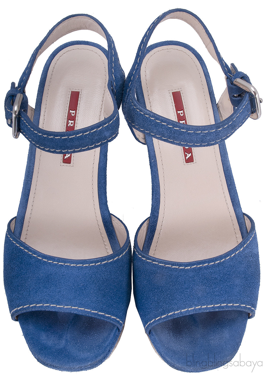 Blue Suede Wedge Sandals