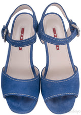 Blue Suede Wedge Sandals
