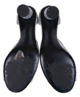 Chanel Silver Camellia Glitter Heels