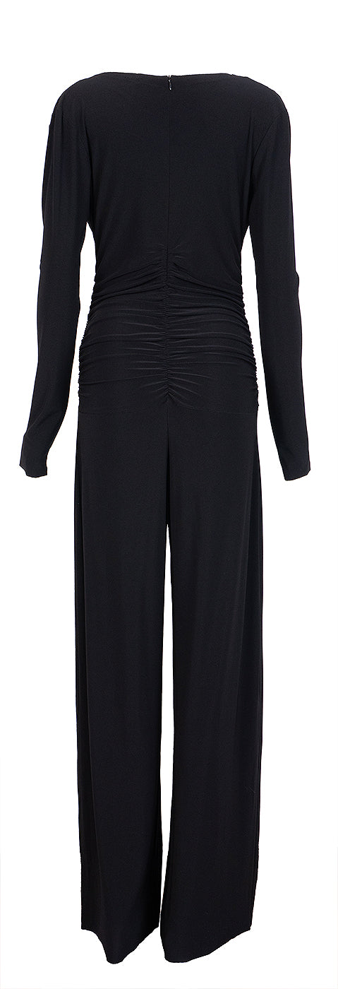 Norma Kamali Black V-neck Gathered Front Jumpsuit