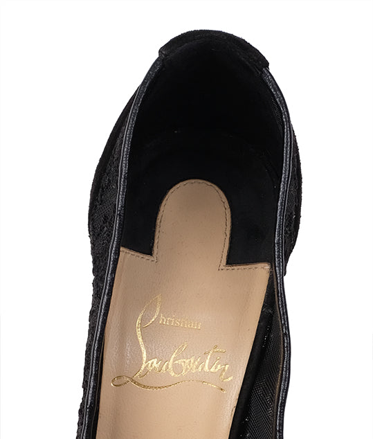 Christian Louboutin Black Mesh Lace Pointed Toe Heels