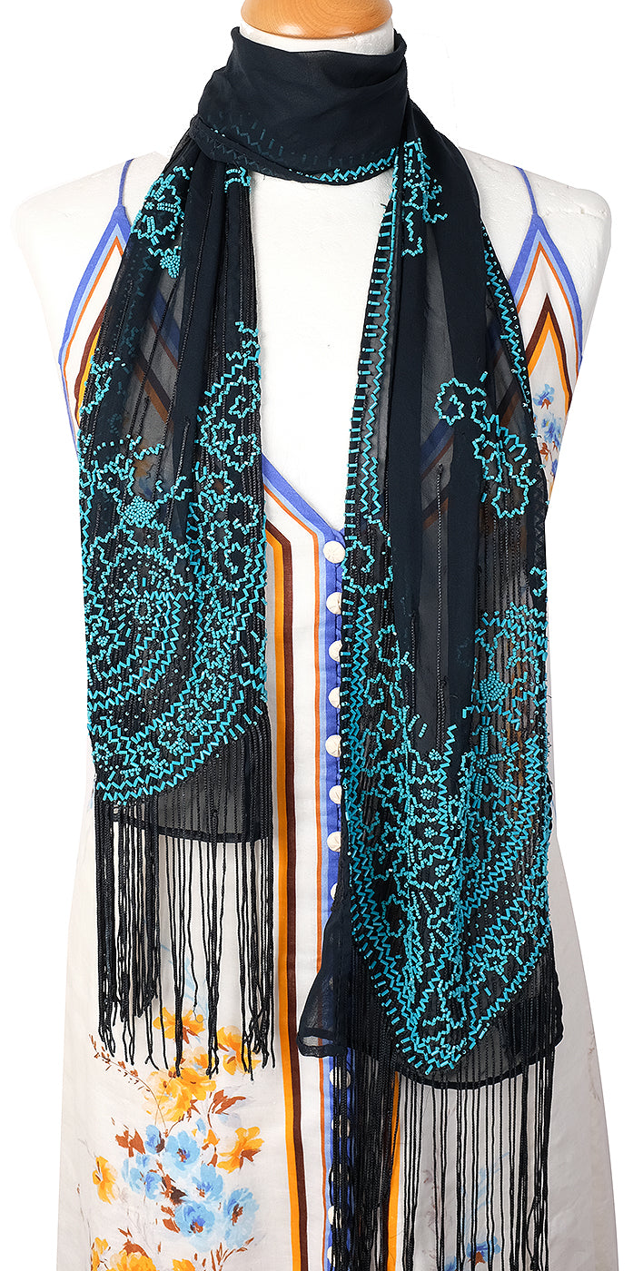 Dries Van Noten Bead Embellished Fringed Stole