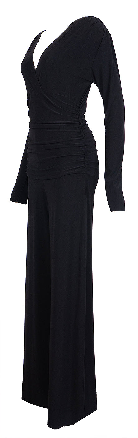 Norma Kamali Black V-neck Gathered Front Jumpsuit