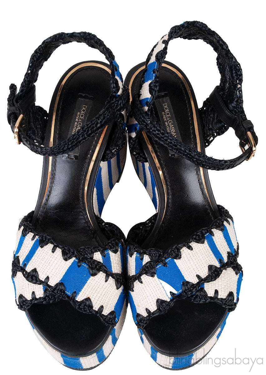 Striped Raffia Wedge Sandals