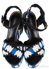 Striped Raffia Wedge Sandals