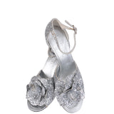 Chanel Silver Camellia Glitter Heels