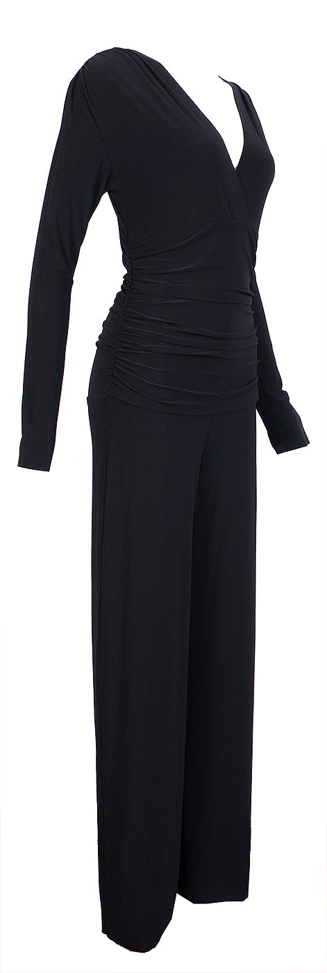 Norma Kamali Black V-neck Gathered Front Jumpsuit
