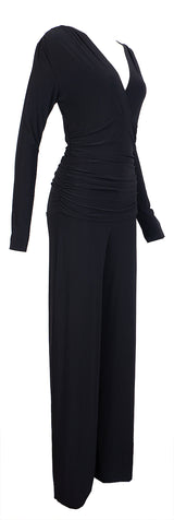 Norma Kamali Black V-neck Gathered Front Jumpsuit