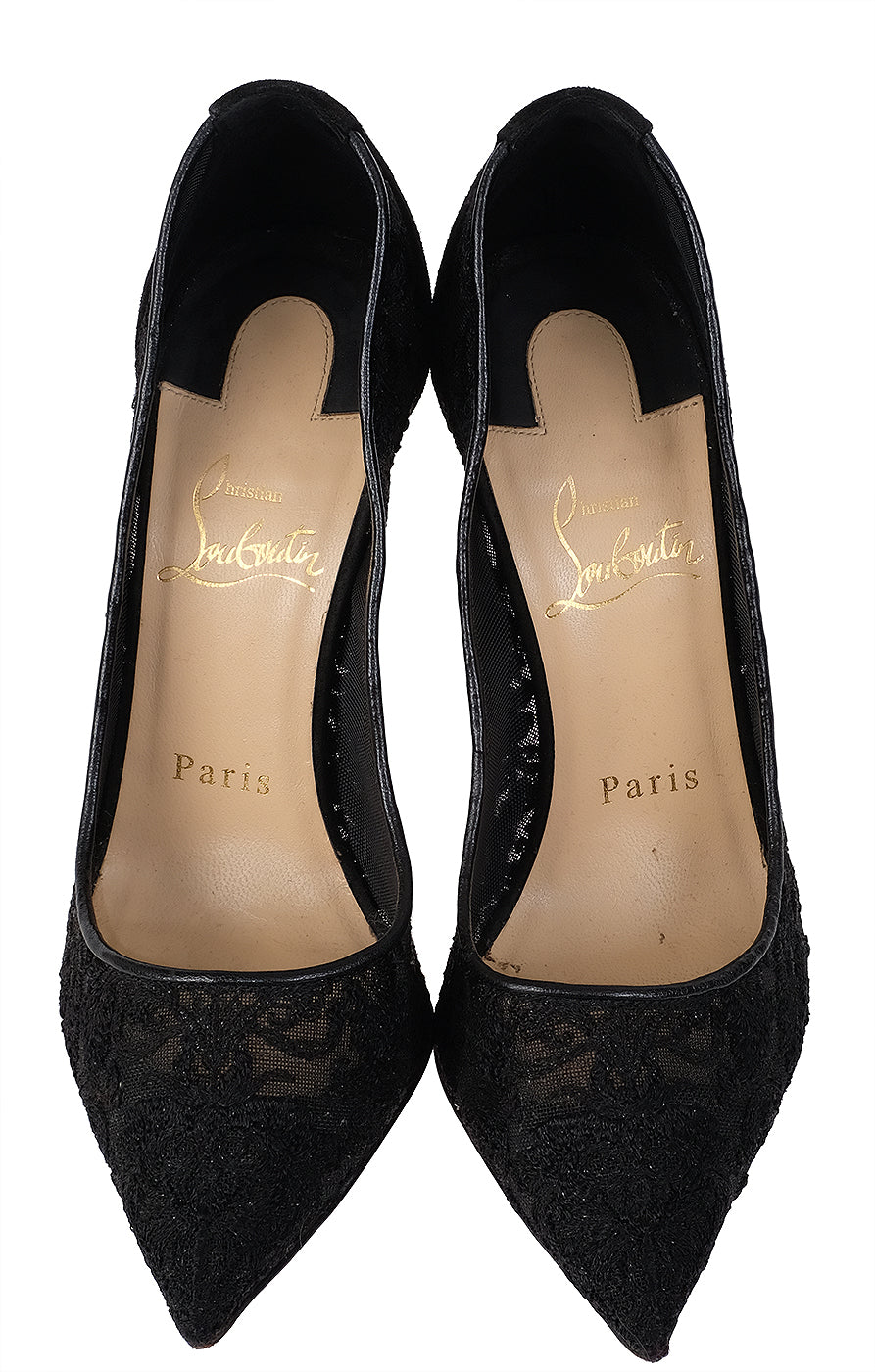 Christian Louboutin Black Mesh Lace Pointed Toe Heels