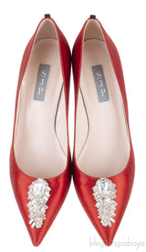 Sarah Jessica Parker Red Satin Crystal Embellished Heels