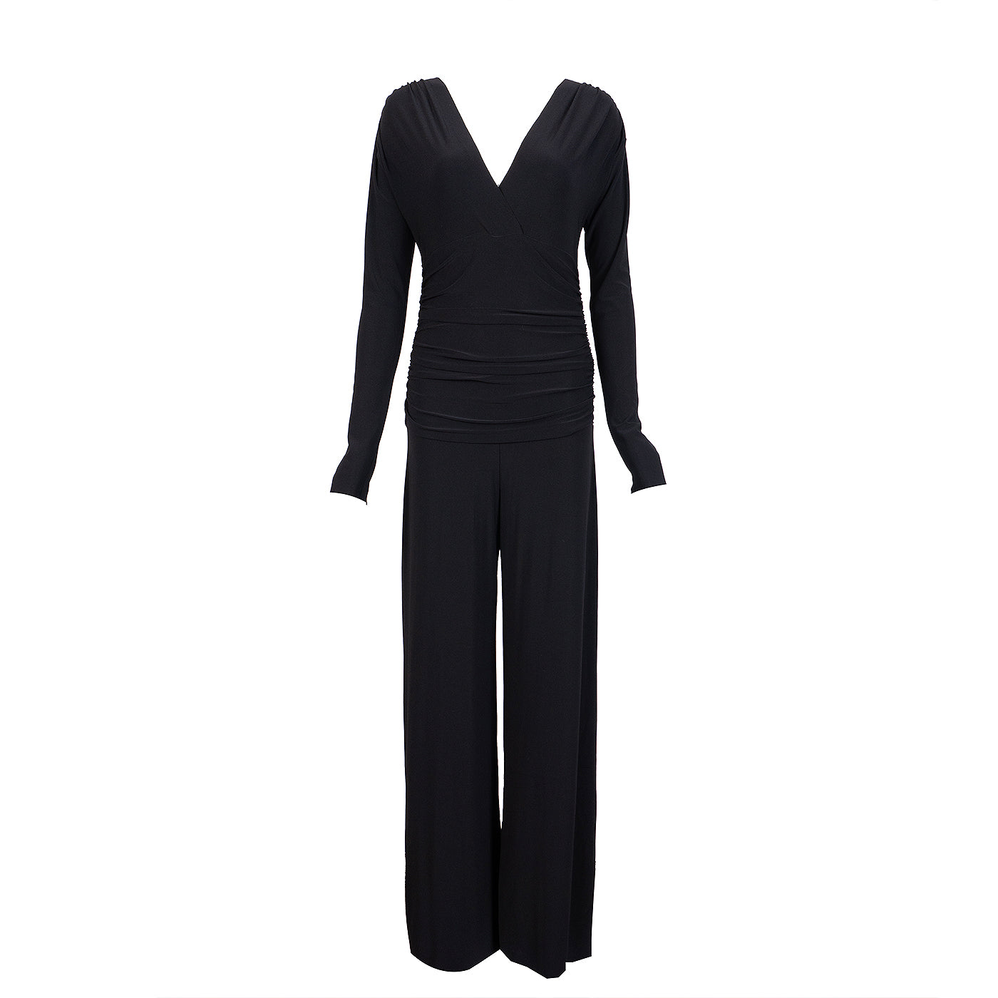 Norma Kamali Black V-neck Gathered Front Jumpsuit