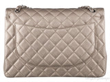 Metallic Silvery Gold Quilted Maxi Flap Bag
