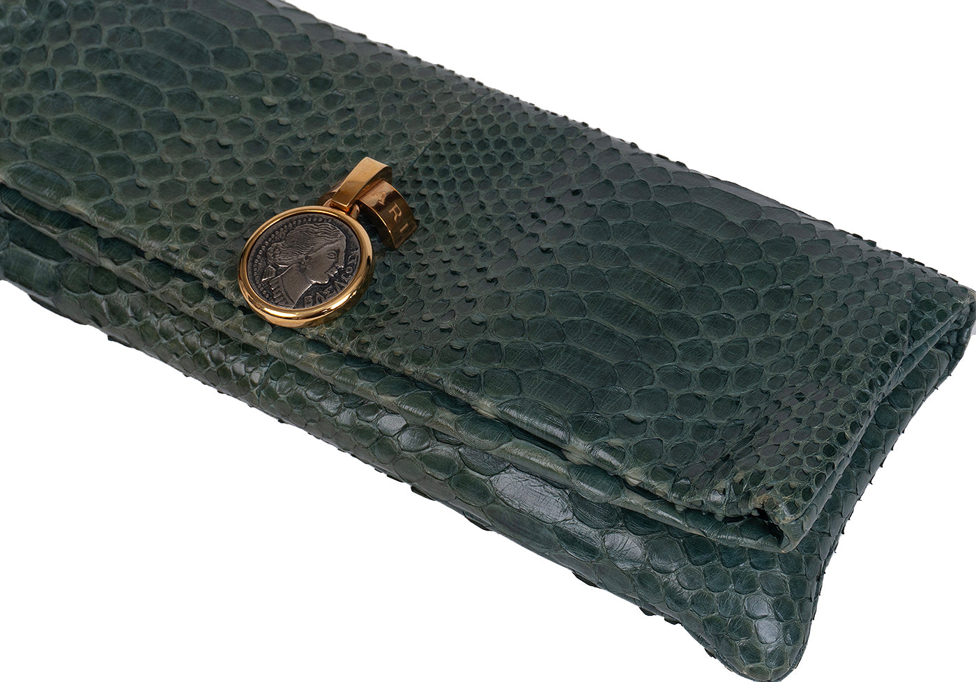 Bvlgari Green Python Monete Fold-over Clutch