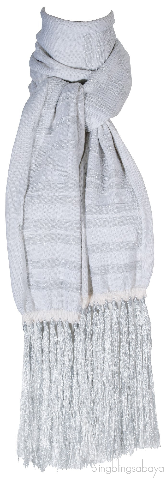 Fringed Silver Metallic Scarf