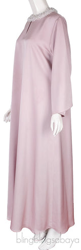 Old Rose Bead Embellished Long Sleeve Dress