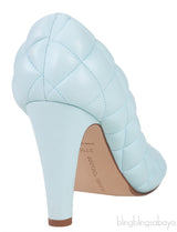 Bottega Veneta Light Blue Padded Block Square Toe Quilted Heels 37.5