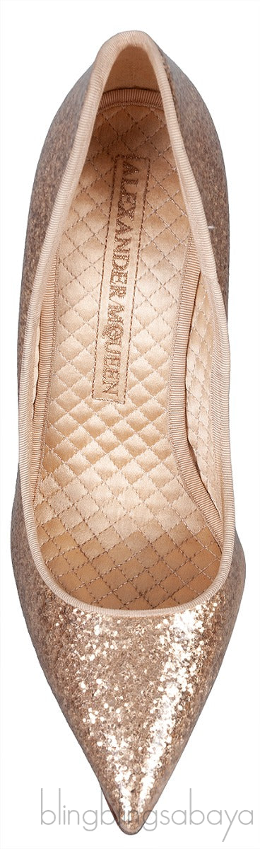 ALEXANDER MCQUEEN Gold Glitter Heart Pumps