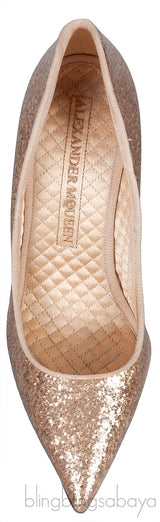 ALEXANDER MCQUEEN Gold Glitter Heart Pumps