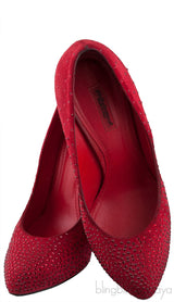 Dolce & Gabbana Red Suede Crystal Heels