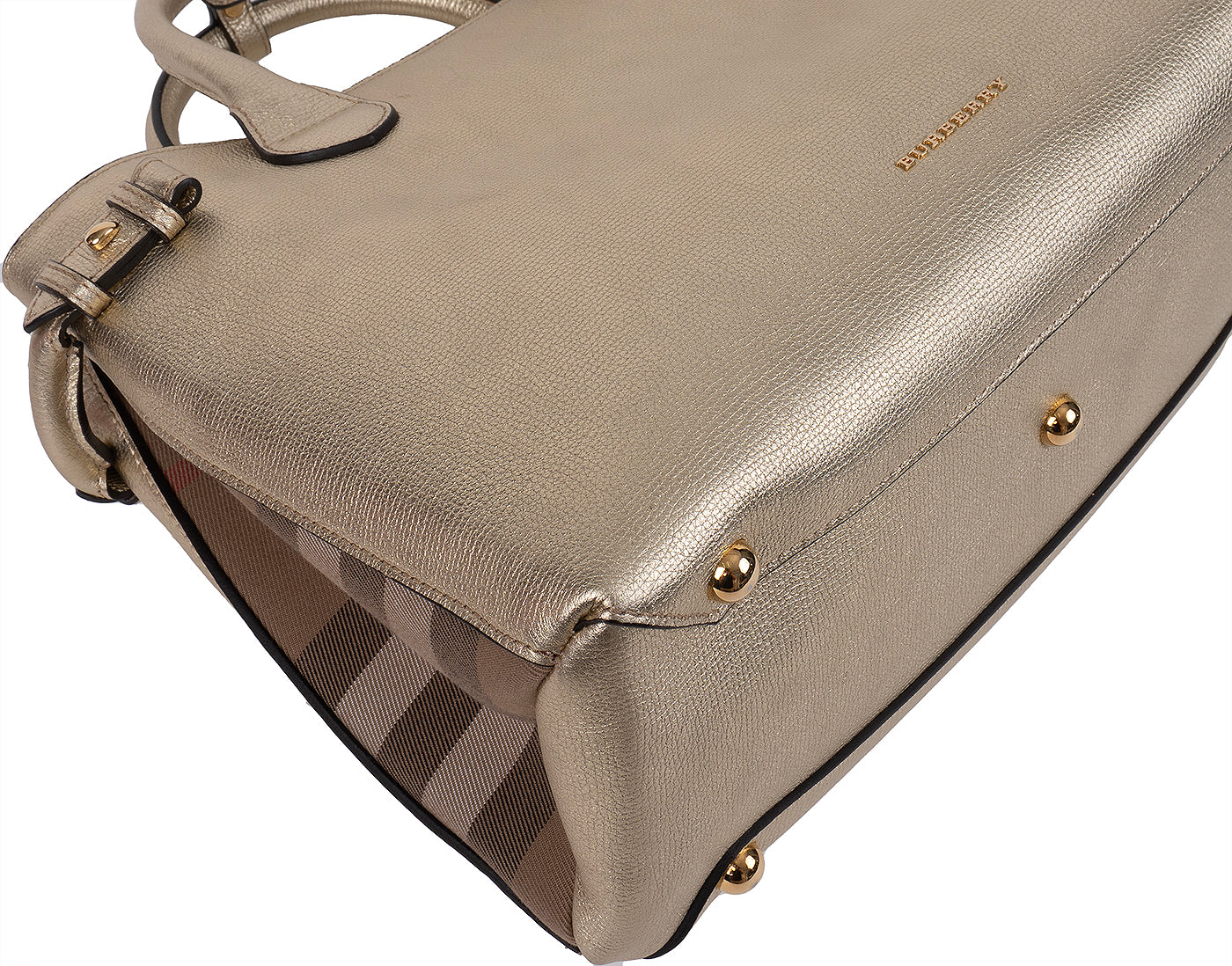 Burberry Twill Medium Banner Metallic Gold Tote Bag