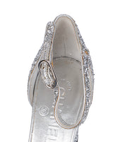 Chanel Silver Camellia Glitter Heels