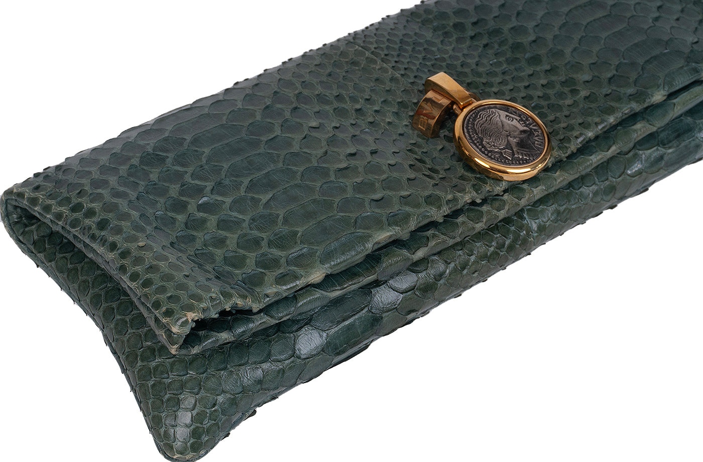 Bvlgari Green Python Monete Fold-over Clutch