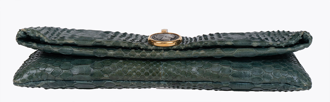 Bvlgari Green Python Monete Fold-over Clutch