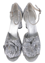 Chanel Silver Camellia Glitter Heels