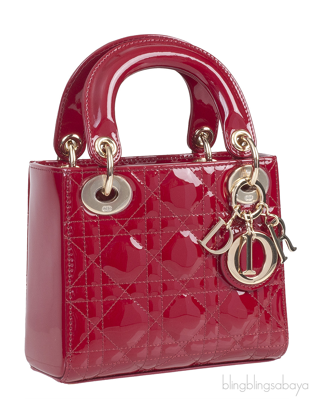 Christian Dior Lady Dior Mini Red Patent Quilted Leather GHW