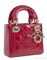 Christian Dior Lady Dior Mini Red Patent Quilted Leather GHW